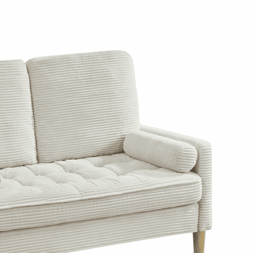 Sofá de 2 lugares - estilo escandinavo, estofado em veludo cotelê, almofadas acolchoadas - bege
