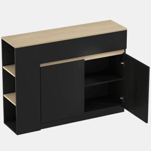 HOMCOM Aparador de Cozinha Estreito com 2 Gavetas, 3 Prateleiras Abertas, 2 Portas, Prateleira Ajustável, Aparador Nórdico para Sala de Jantar, 110x29,5x82 cm, Preto