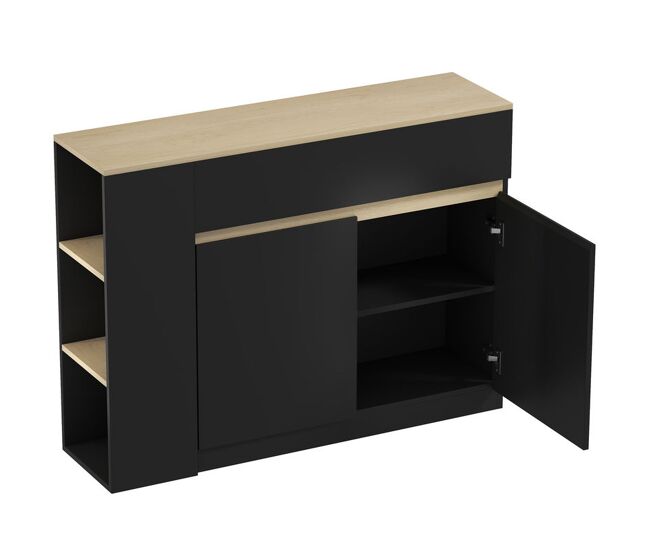 Homcom aparador de cocina, armario de cocina estrech con 2 cajones, 3 estantes abiertos, 2 puertas, estante ajustable, aparador nórdico para comedor,