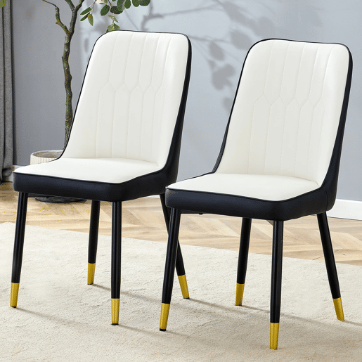 Cadeiras de sala de jantar 2 unidades - design moderno PU com encosto - preto e branco