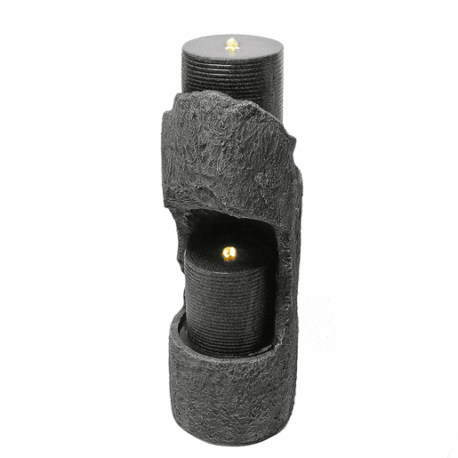 Pequena fonte de jardim - com iluminação LED, bomba de água, revestimento em pedra artificial e lagoa decorativa - cinzenta