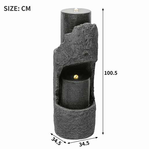 Pequena fonte de jardim - com iluminação LED, bomba de água, revestimento em pedra artificial e lagoa decorativa - cinzenta