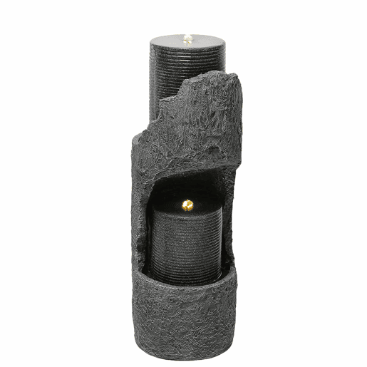 Pequena fonte de jardim - com iluminação LED, bomba de água, revestimento em pedra artificial e lagoa decorativa - cinzenta