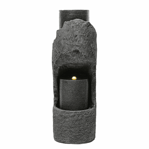 Pequena fonte de jardim - com iluminação LED, bomba de água, revestimento em pedra artificial e lagoa decorativa - cinzenta