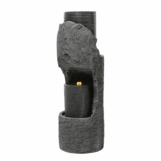Pequena fonte de jardim - com iluminação LED, bomba de água, revestimento em pedra artificial e lagoa decorativa - cinzenta