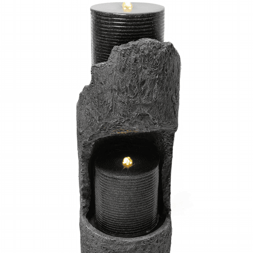 Pequena fonte de jardim - com iluminação LED, bomba de água, revestimento em pedra artificial e lagoa decorativa - cinzenta
