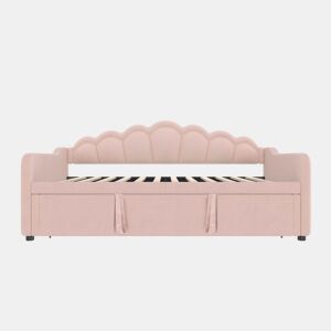 Cama-baú extensível 90x200 cm (180x200 cm) - sofá-cama, cama individualdupla, veludo, faixa LED colorida, sem colchão - rosa