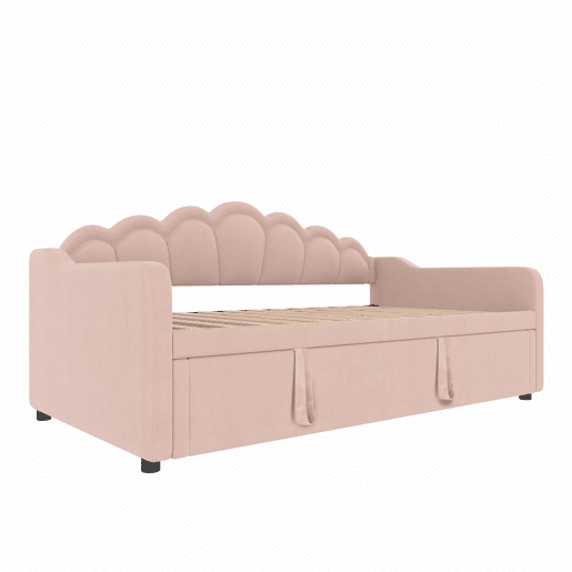 Cama-baú extensível 90x200 cm (180x200 cm) - sofá-cama, cama individualdupla, veludo, faixa LED colorida, sem colchão - rosa