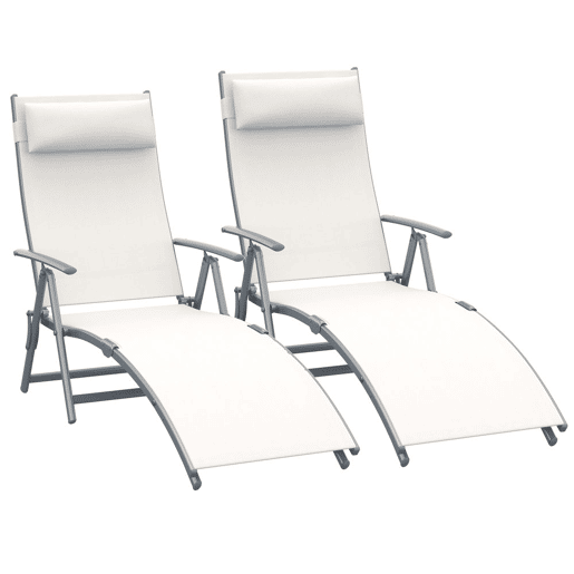 Outsunny Conjunto de 2 Espreguiçadeiras Dobráveis de Jardim com Encosto Ajustável Almofada e Apoio para os Braços Carga 165 kg para Piscina varanda Campismo 137x63,5x100,5 cm Bege