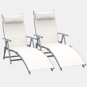 Outsunny Conjunto de 2 Espreguiçadeiras Dobráveis de Jardim com Encosto Ajustável Almofada e Apoio para os Braços Carga 165 kg para Piscina varanda Campismo 137x63,5x100,5 cm Bege