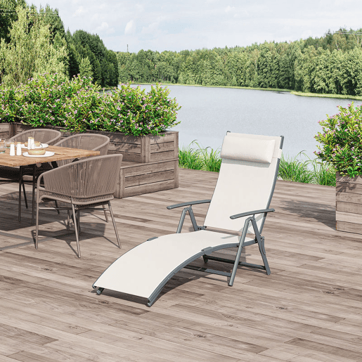 Outsunny Conjunto de 2 Espreguiçadeiras Dobráveis de Jardim com Encosto Ajustável Almofada e Apoio para os Braços Carga 165 kg para Piscina varanda Campismo 137x63,5x100,5 cm Bege
