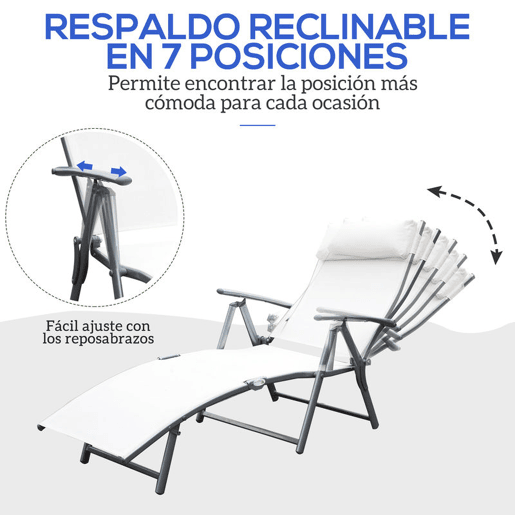 Outsunny Conjunto de 2 Espreguiçadeiras Dobráveis de Jardim com Encosto Ajustável Almofada e Apoio para os Braços Carga 165 kg para Piscina varanda Campismo 137x63,5x100,5 cm Bege