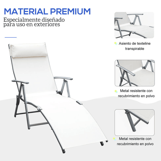 Outsunny Conjunto de 2 Espreguiçadeiras Dobráveis de Jardim com Encosto Ajustável Almofada e Apoio para os Braços Carga 165 kg para Piscina varanda Campismo 137x63,5x100,5 cm Bege