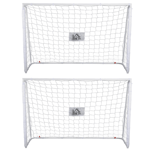 HOMCOM Conjunto de 2 Balizas de Futebol Balizas de Futebol com Suporte de Metal e Rede para Treino e Diversão de Futebol no Jardim Ar Livre 186x62x123 cm Branco