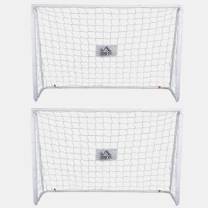 HOMCOM Conjunto de 2 Balizas de Futebol Balizas de Futebol com Suporte de Metal e Rede para Treino e Diversão de Futebol no Jardim Ar Livre 186x62x123 cm Branco