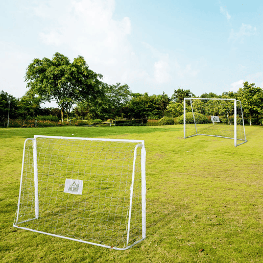 HOMCOM Conjunto de 2 Balizas de Futebol Balizas de Futebol com Suporte de Metal e Rede para Treino e Diversão de Futebol no Jardim Ar Livre 186x62x123 cm Branco