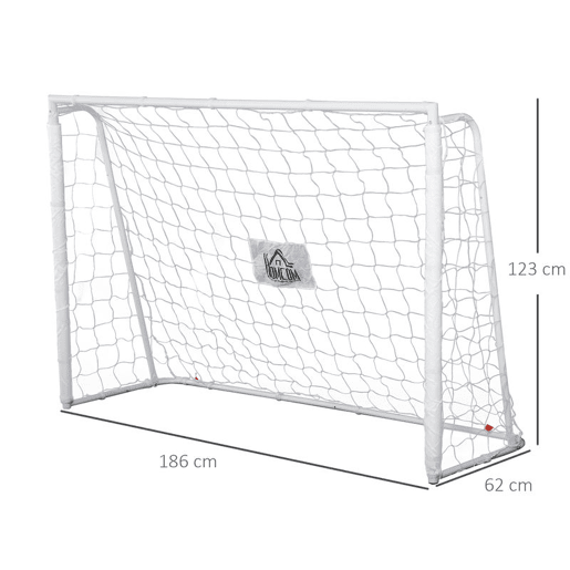 HOMCOM Conjunto de 2 Balizas de Futebol Balizas de Futebol com Suporte de Metal e Rede para Treino e Diversão de Futebol no Jardim Ar Livre 186x62x123 cm Branco