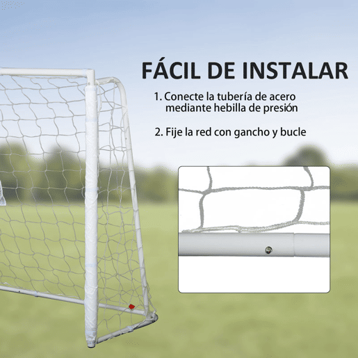 HOMCOM Conjunto de 2 Balizas de Futebol Balizas de Futebol com Suporte de Metal e Rede para Treino e Diversão de Futebol no Jardim Ar Livre 186x62x123 cm Branco