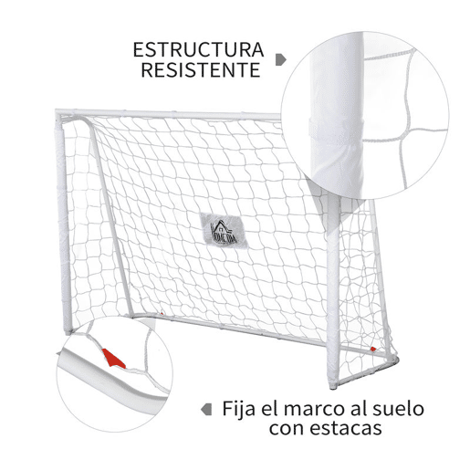 HOMCOM Conjunto de 2 Balizas de Futebol Balizas de Futebol com Suporte de Metal e Rede para Treino e Diversão de Futebol no Jardim Ar Livre 186x62x123 cm Branco