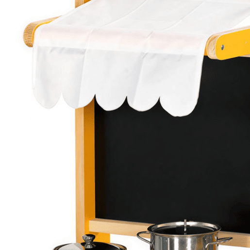 AIYAPLAY Cozinha Infantil Exterior com Rodas Cozinha de Brincar de Madeira com Água Real Lava-Loiça Fogões Prateleiras Vasos, Quadro e 15 Acessórios 84,2x34,4x90 cm Amarelo