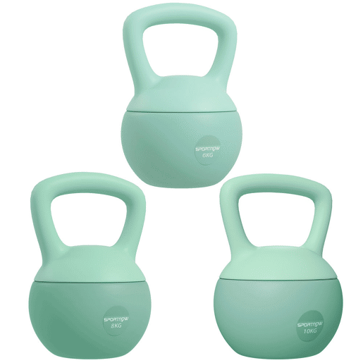 SPORTNOW Conjunto de 3 Kettlebells 6810 kg Revestimento Suave Preenchimento de Areia Metálica Pega Antiderrapante Treino em Casa e Ginásio Verde