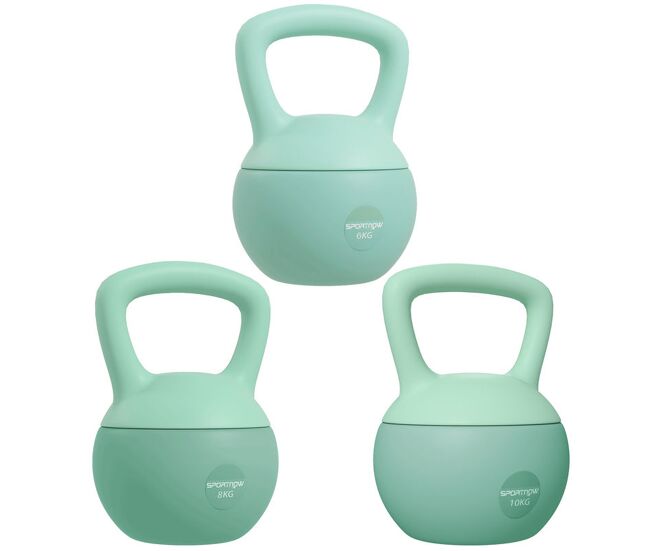 Sportnow 3 pesas rusas 6/8/10 kg soft kettlebells relleno de arena metálica y mango antideslizante para entrenamiento culturismo en casa gimnasio verde