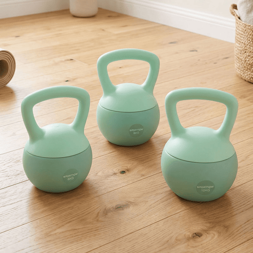 SPORTNOW Conjunto de 3 Kettlebells 6810 kg Revestimento Suave Preenchimento de Areia Metálica Pega Antiderrapante Treino em Casa e Ginásio Verde