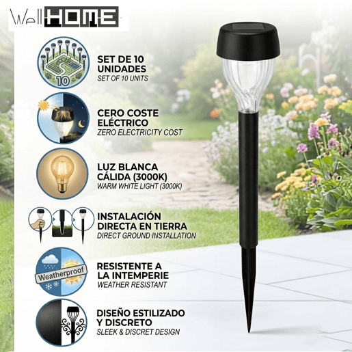 Conjunto de 10 luminárias solares de estaca Well Home