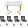 Conjunto de sala de jantar 117x68cm - Mesa retangular com 4 cadeiras, veludo cinzento, pernas douradas