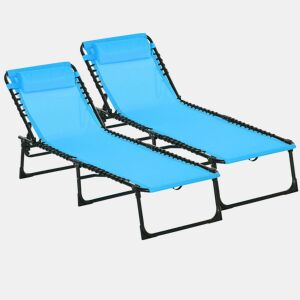 Outsunny Conjunto de 2 EspreguiƧadeiras DobrƔveis de Jardim com Encosto AjustƔvel em 4 PosiƧƵes Sistema de Cordas Estrutura de AƧo para Exterior 197x58x30 cm Azul Claro