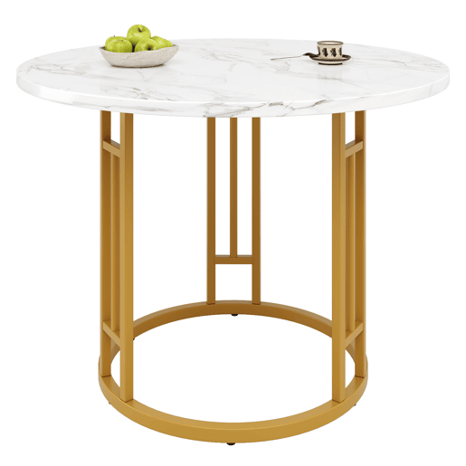 Conjunto de mesa e cadeiras 5 peças 80 cm - Mesa redonda com pernas metálicas douradas - Cinza