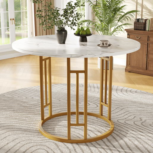 Conjunto de mesa e cadeiras 5 peças 80 cm - Mesa redonda com pernas metálicas douradas - Cinza