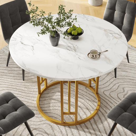 Conjunto de mesa e cadeiras 5 peças 80 cm - Mesa redonda com pernas metálicas douradas - Cinza