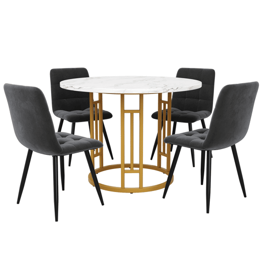 Conjunto de mesa e cadeiras 5 peças 80 cm - Mesa redonda com pernas metálicas douradas - Cinza