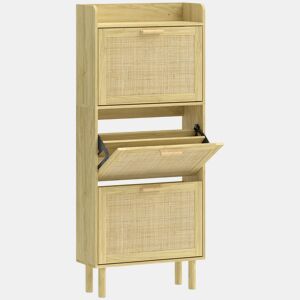 HOMCOM Sapateira Estreita com 3 Gavetas Rebatíveis Sapateira de Entrada com Prateleira Aberta Pés de Madeira para 12-18 Pares de Sapatos 65x24,5x153 cm Carvalho