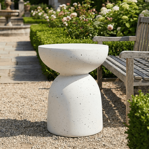Mesa auxiliar para exterior - leve e prática, estilo moderno - Terrazzo branco