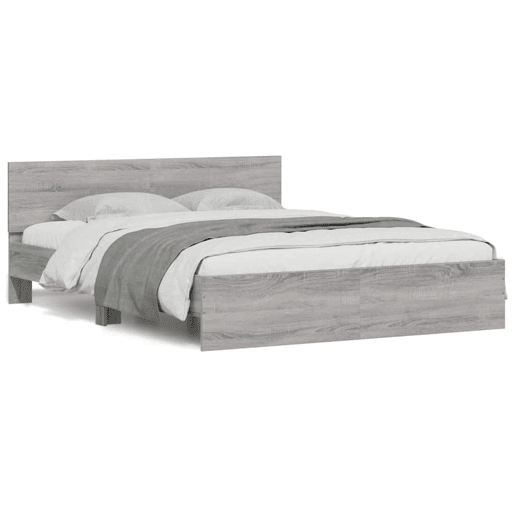 Estrutura de cama de casal c cabeceiraluzes LED - 150x200cm cinzento sonoma