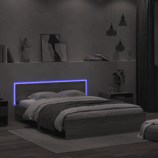 Estrutura de cama de casal c cabeceiraluzes LED - 150x200cm cinzento sonoma