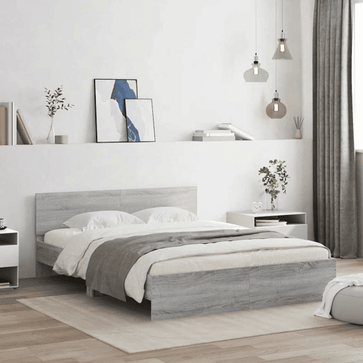 Estrutura de cama de casal c cabeceiraluzes LED - 150x200cm cinzento sonoma