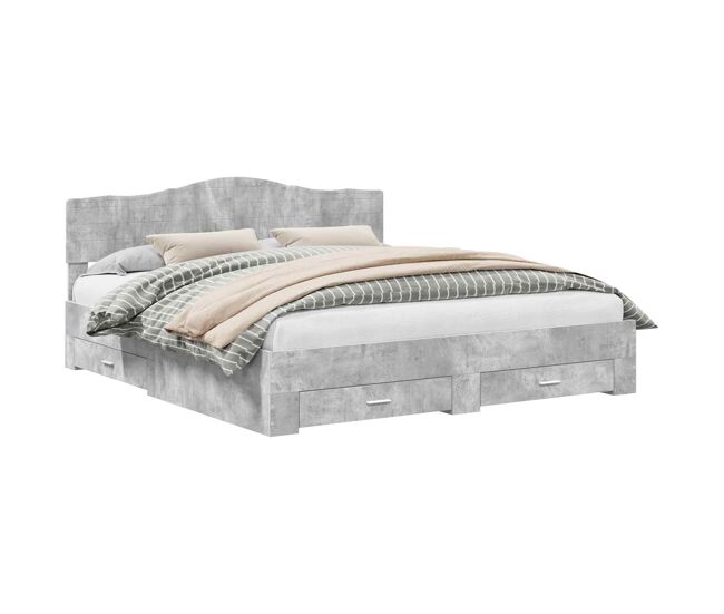 Estructura de cama matrimonial comodidad con cabecera - gris concreto 200 x 200 cm