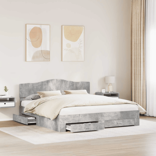 Estrutura De Cama De Casal Moderno - Cinzento 200 x 200 cm Madeira processada