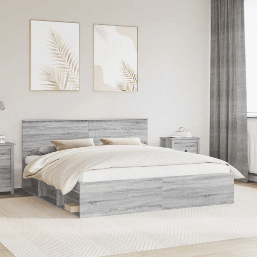 Estrutura De Cama De Casal Moderno - Cinza Sonoma 180 x 200 cm Madeira processada