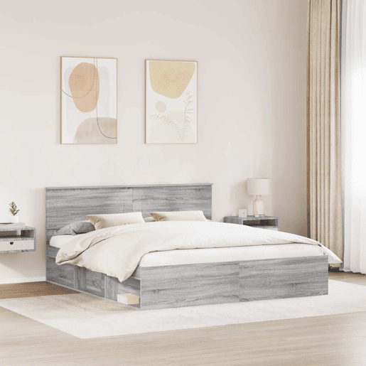 Estrutura De Cama De Casal Moderno - Cinza Sonoma 180 x 200 cm Madeira processada