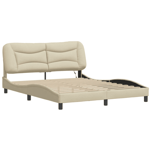 Estrutura de Cama de casal moderno com LED - 160x200 cm tecido creme