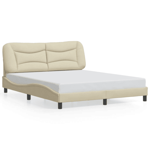 Estrutura de Cama de casal moderno com LED - 160x200 cm tecido creme