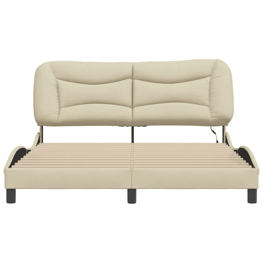 Estrutura de Cama de casal moderno com LED - 160x200 cm tecido creme