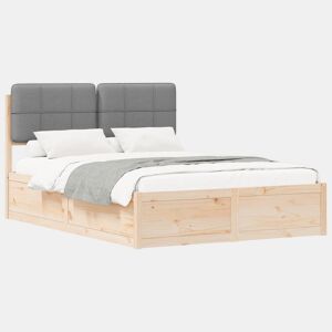 Estrutura de Cama de casal moderno com Cabeceira Estofada Cinzento-claro