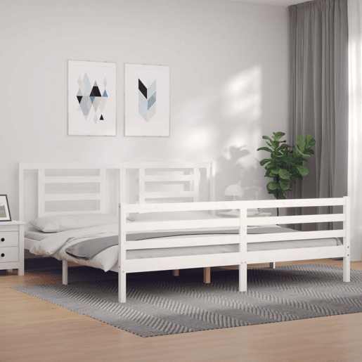 Estrutura de Cama de casal moderno com cabeceira 200x200cm madeira maciça branco