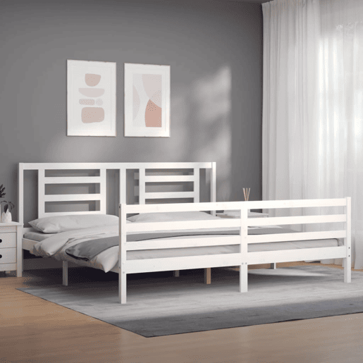 Estrutura de Cama de casal moderno com cabeceira 200x200cm madeira maciça branco