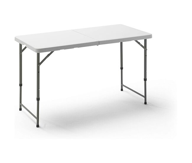 Mesa plegable multifuncional de altura regulable 120 x 60 x 52,5-75 cm, plegado y asa para su desplazamiento